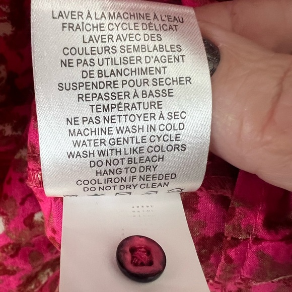 Joie Floral Peasant Blouse Fuchsia Ruffled Button Down Prairie Shirt Deep Pink - Picture 13 of 15